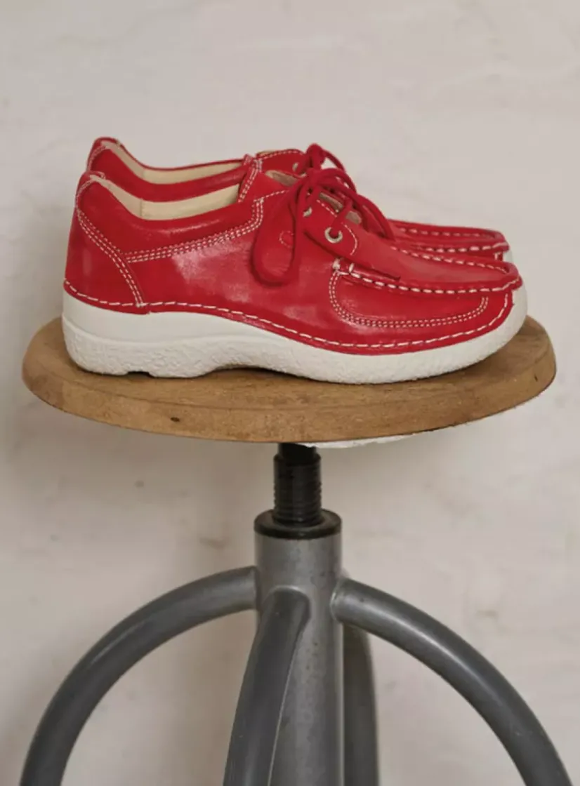 Wolky Roll Shoe - rood effectleer<DAMES Lage Veterschoenen
