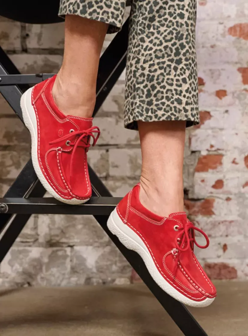 Wolky Roll Shoe - rood effectleer<DAMES Lage Veterschoenen