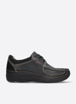 Wolky Roll Shoe - zwart leer<DAMES Lage Veterschoenen