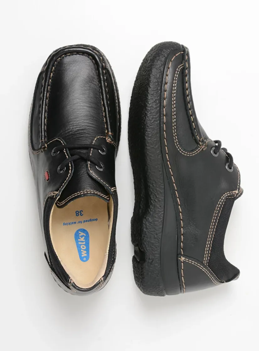 Wolky Roll Shoe - zwart leer<DAMES Lage Veterschoenen