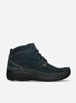 Wolky Roll Shoot - blauw nubuck<DAMES Hoge Veterschoenen|Herfst/Winter