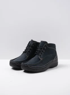 Wolky Roll Shoot - blauw nubuck<DAMES Hoge Veterschoenen|Herfst/Winter