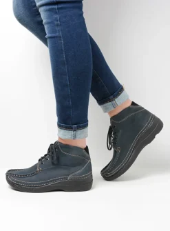 Wolky Roll Shoot - blauw nubuck<DAMES Hoge Veterschoenen|Herfst/Winter