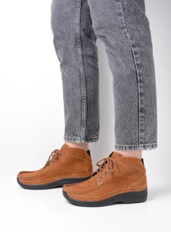 Wolky Roll Shoot - cognac nubuck<DAMES Hoge Veterschoenen|Herfst/Winter
