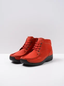 Wolky Roll Shoot - donkerrood nubuck<DAMES Hoge Veterschoenen|Herfst/Winter