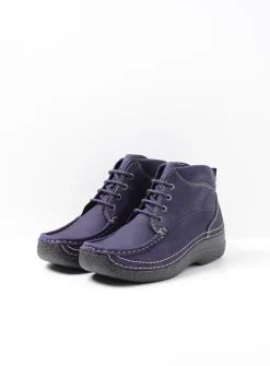 Wolky Roll Shoot - paars nubuck<DAMES Hoge Veterschoenen|Herfst/Winter