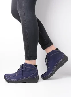 Wolky Roll Shoot - paars nubuck<DAMES Hoge Veterschoenen|Herfst/Winter