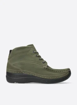 Wolky Roll Shoot - pesto groen nubuck<DAMES Hoge Veterschoenen|Herfst/Winter