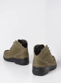Wolky Roll Shoot - pesto groen nubuck<DAMES Hoge Veterschoenen|Herfst/Winter