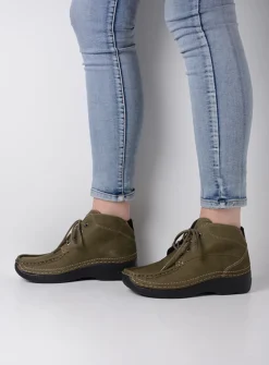 Wolky Roll Shoot - pesto groen nubuck<DAMES Hoge Veterschoenen|Herfst/Winter