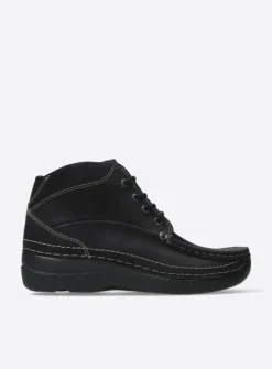 Wolky Roll Shoot - zwart nubuck<DAMES Hoge Veterschoenen|Herfst/Winter
