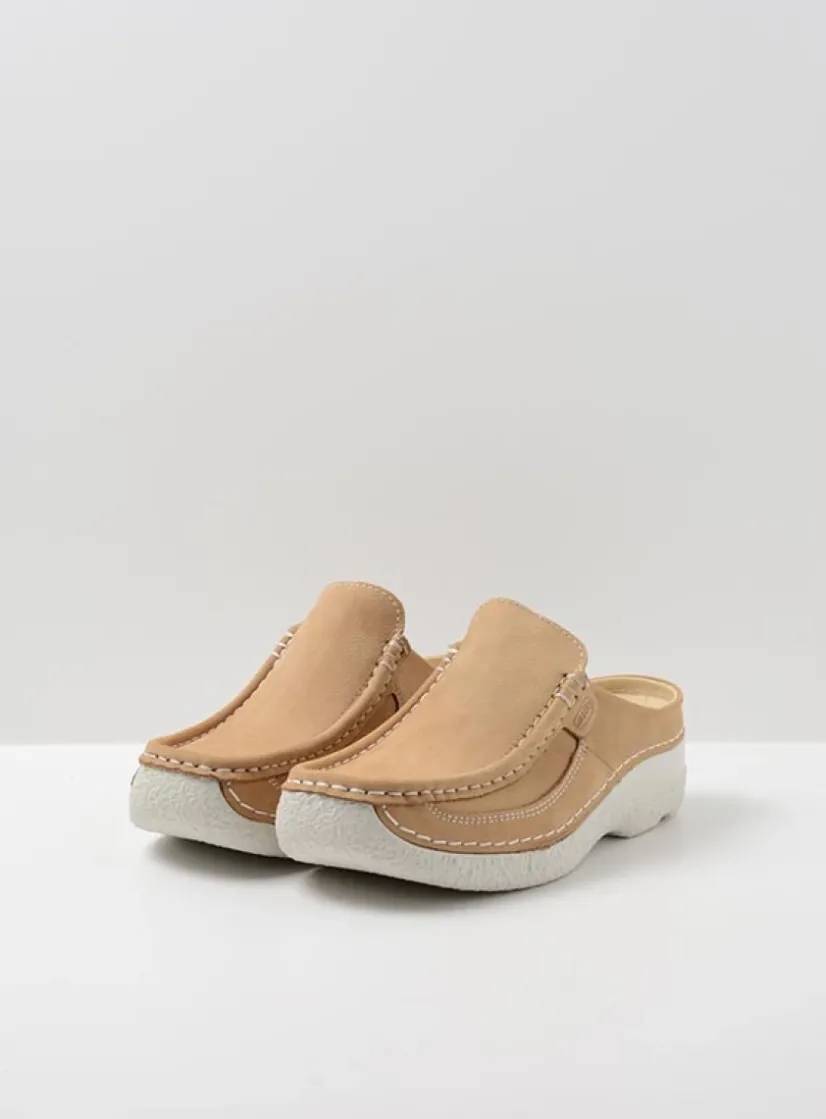 Wolky Roll Slide - beige nubuck<DAMES Slippers|Klompen