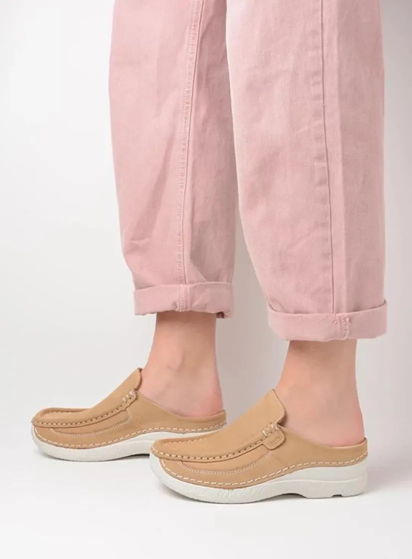Wolky Roll Slide - beige nubuck<DAMES Slippers|Klompen
