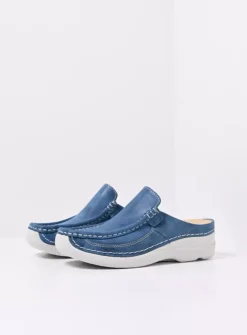 Wolky Roll Slide - blauw effectleer<DAMES Slippers|Klompen