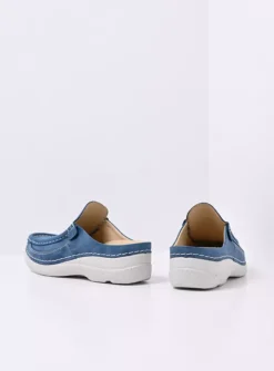 Wolky Roll Slide - blauw effectleer<DAMES Slippers|Klompen