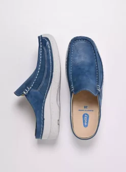 Wolky Roll Slide - blauw effectleer<DAMES Slippers|Klompen