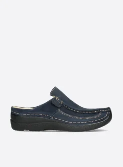 Wolky Roll Slide - blauw nubuck<DAMES Slippers|Klompen