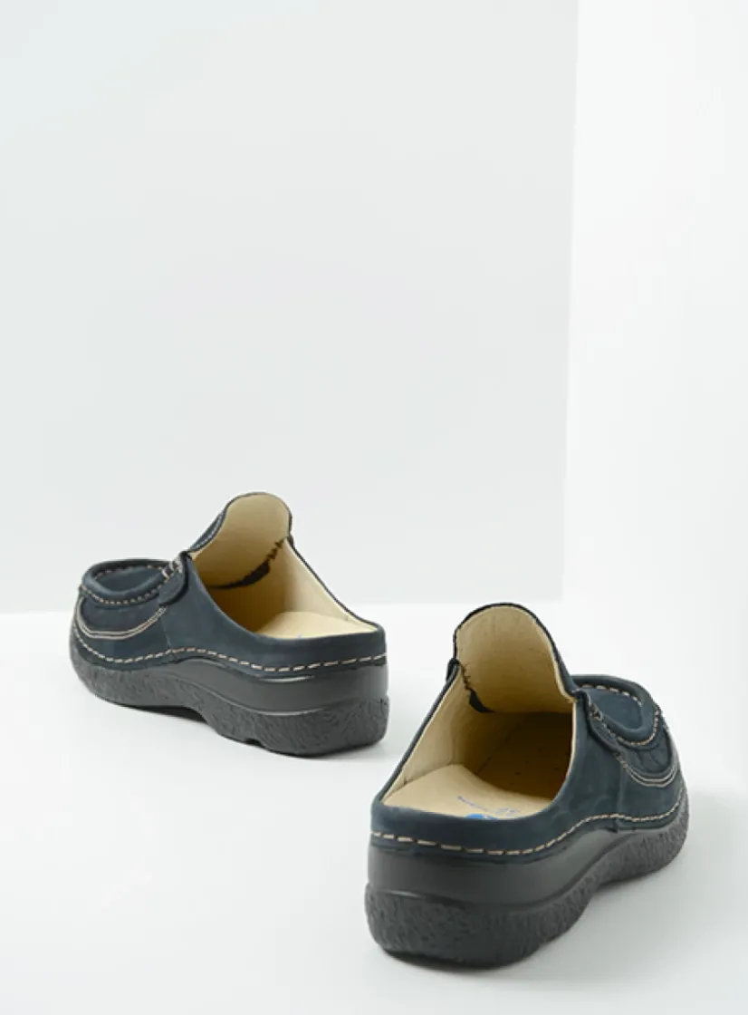 Wolky Roll Slide - blauw nubuck<DAMES Slippers|Klompen