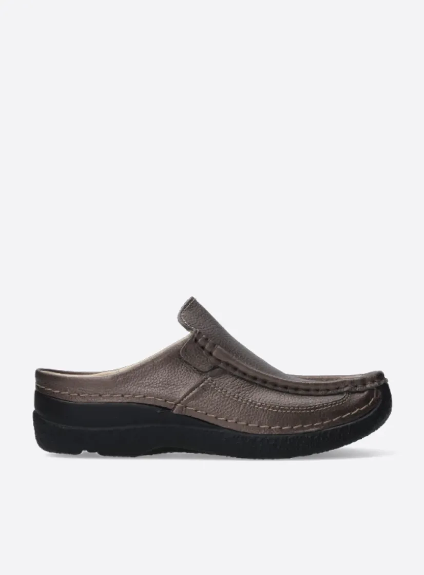 Wolky Roll Slide - brons geprint leer<DAMES Slippers|Klompen