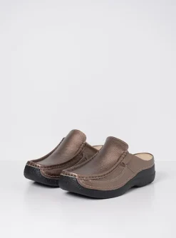 Wolky Roll Slide - brons geprint leer<DAMES Slippers|Klompen