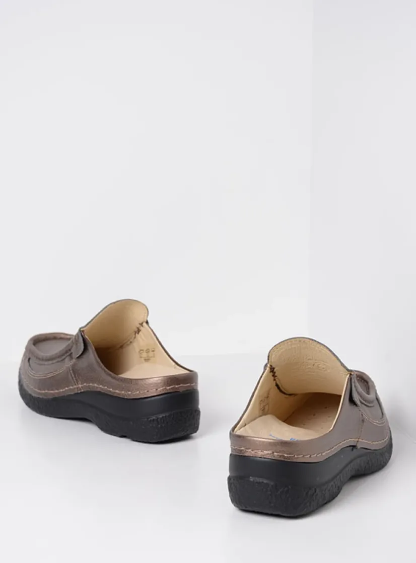 Wolky Roll Slide - brons geprint leer<DAMES Slippers|Klompen