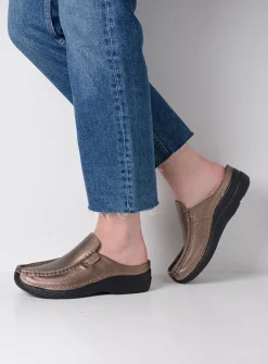 Wolky Roll Slide - brons geprint leer<DAMES Slippers|Klompen