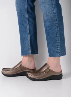 Wolky Roll Slide - brons geprint leer<DAMES Slippers|Klompen