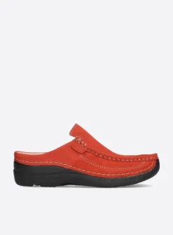Wolky Roll Slide - donkerrood nubuck<DAMES Slippers|Klompen