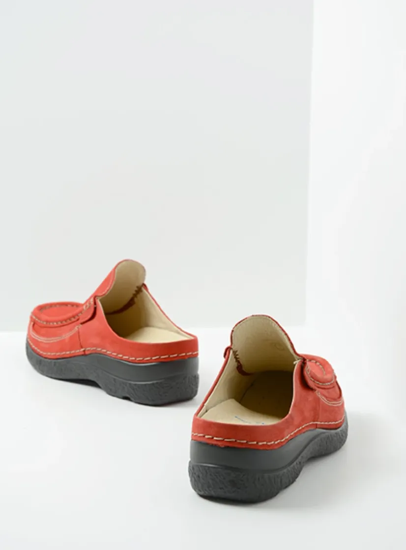 Wolky Roll Slide - donkerrood nubuck<DAMES Slippers|Klompen