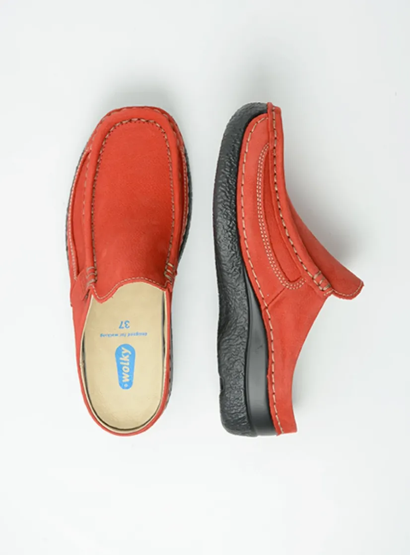 Wolky Roll Slide - donkerrood nubuck<DAMES Slippers|Klompen