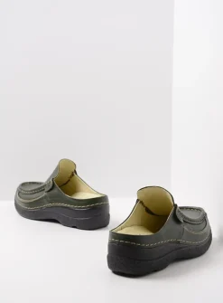 Wolky Roll Slide - forestgroen leer<DAMES Slippers|Klompen