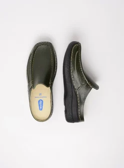 Wolky Roll Slide - forestgroen leer<DAMES Slippers|Klompen
