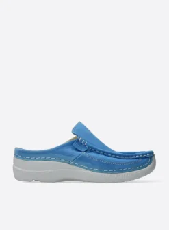 Wolky Roll Slide - hemelsblauw nubuck<DAMES Slippers|Klompen