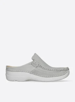 Wolky Roll Slide - lichtgrijs nubuck<DAMES Slippers|Klompen