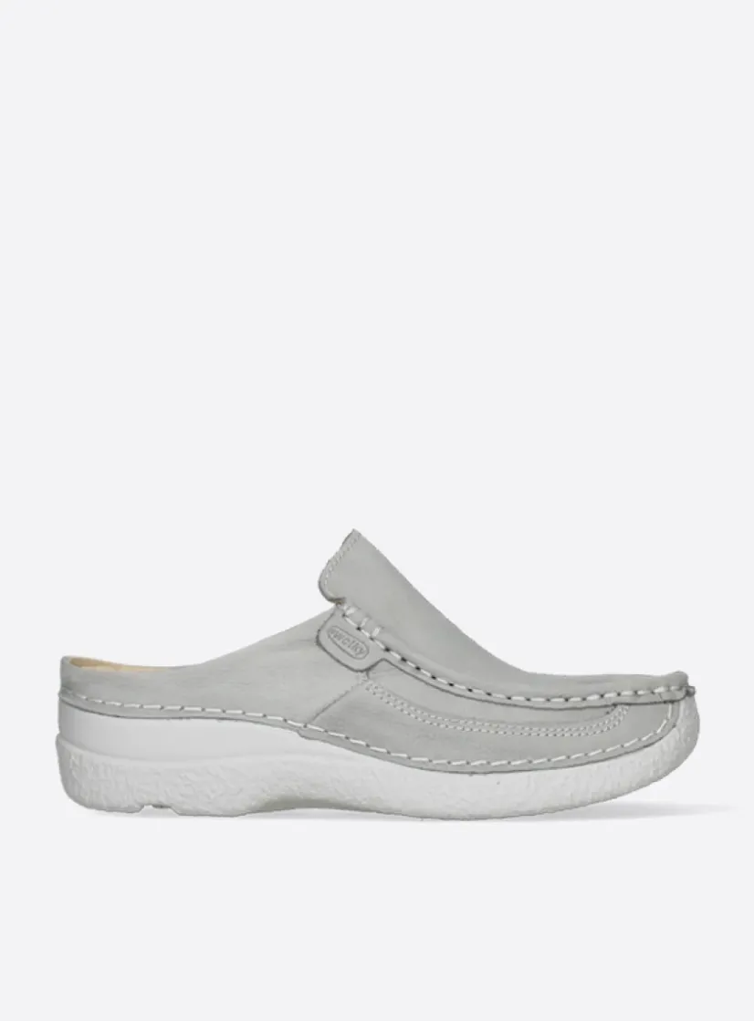 Wolky Roll Slide - lichtgrijs nubuck<DAMES Slippers|Klompen