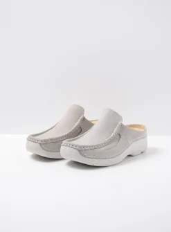 Wolky Roll Slide - lichtgrijs nubuck<DAMES Slippers|Klompen