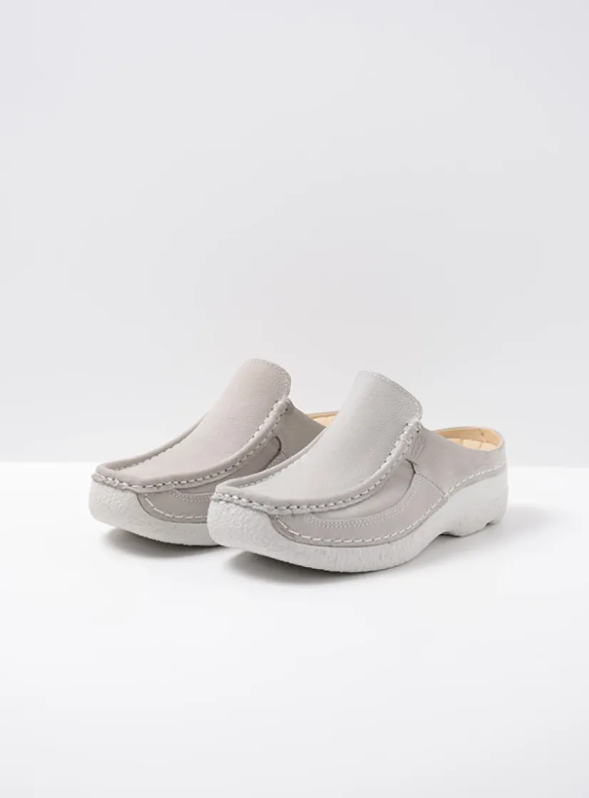 Wolky Roll Slide - lichtgrijs nubuck<DAMES Slippers|Klompen