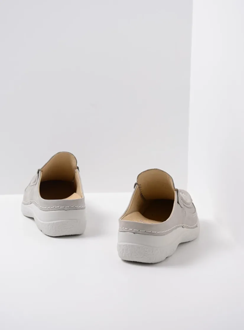 Wolky Roll Slide - lichtgrijs nubuck<DAMES Slippers|Klompen