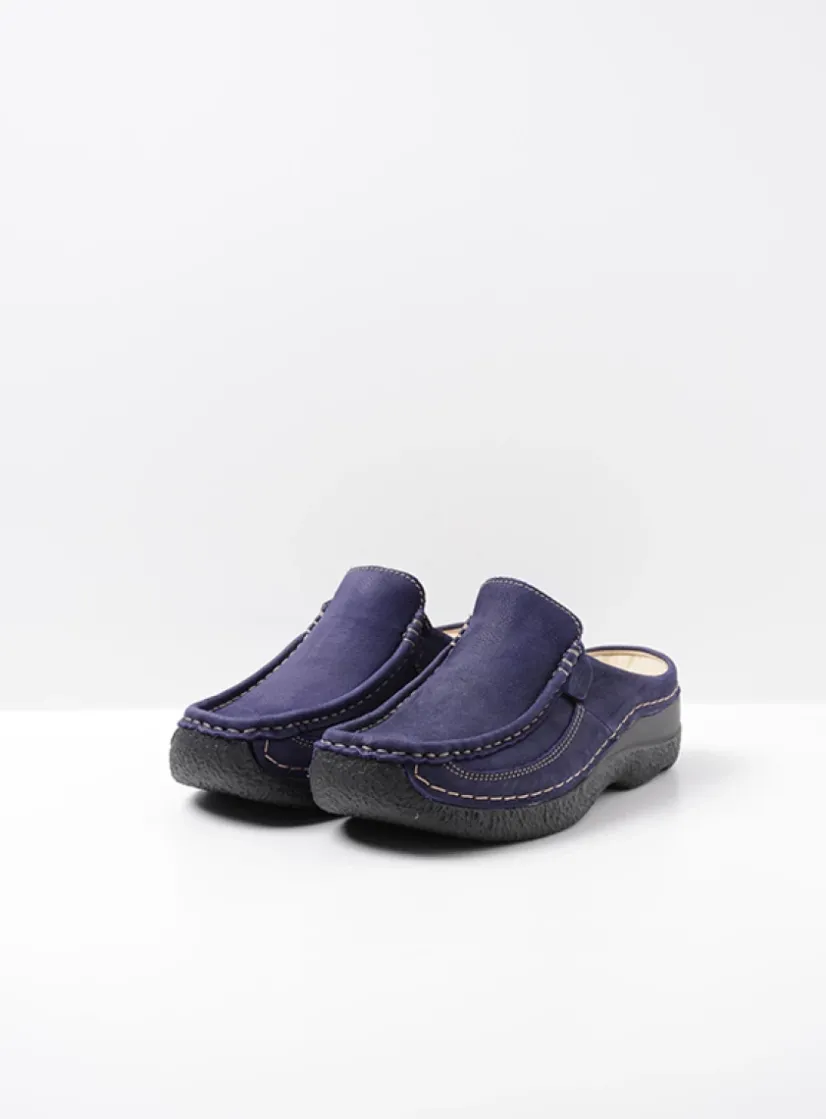 Wolky Roll Slide - paars nubuck<DAMES Slippers|Klompen