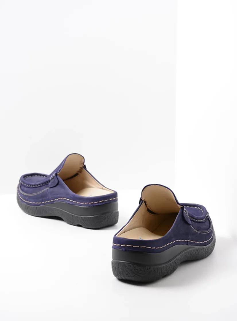 Wolky Roll Slide - paars nubuck<DAMES Slippers|Klompen