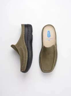 Wolky Roll Slide - pesto groen nubuck<DAMES Slippers|Klompen