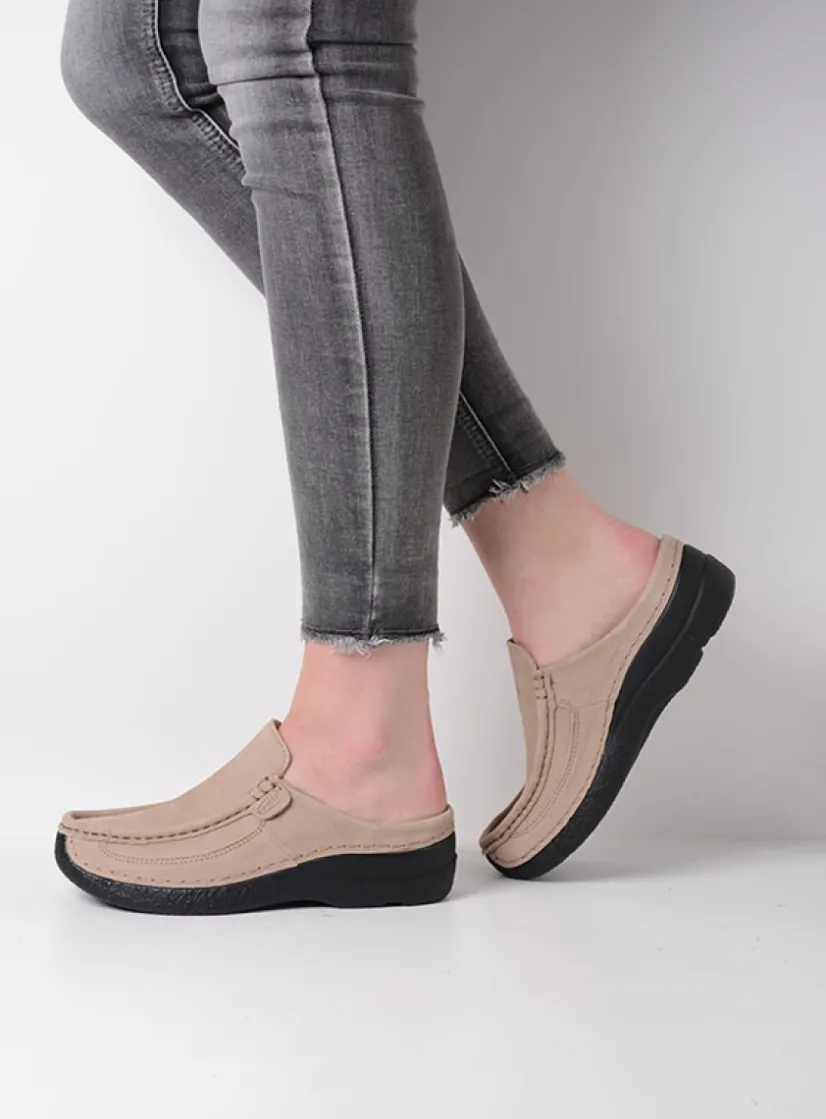 Wolky Roll Slide - safari nubuck<DAMES Slippers|Klompen