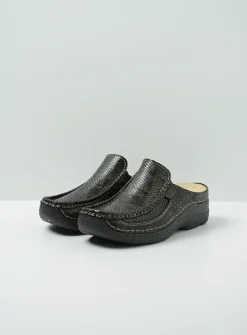Wolky Roll Slide - slangenprint donkerbruin leer<DAMES Slippers|Klompen