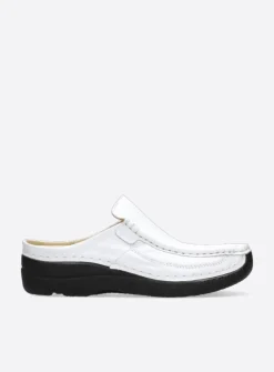 Wolky Roll Slide - wit geprint leer<DAMES Slippers|Klompen