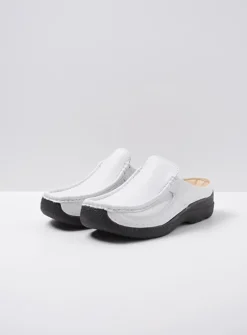 Wolky Roll Slide - wit geprint leer<DAMES Slippers|Klompen