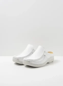 Wolky Roll Slide - wit leer<DAMES Slippers|Klompen
