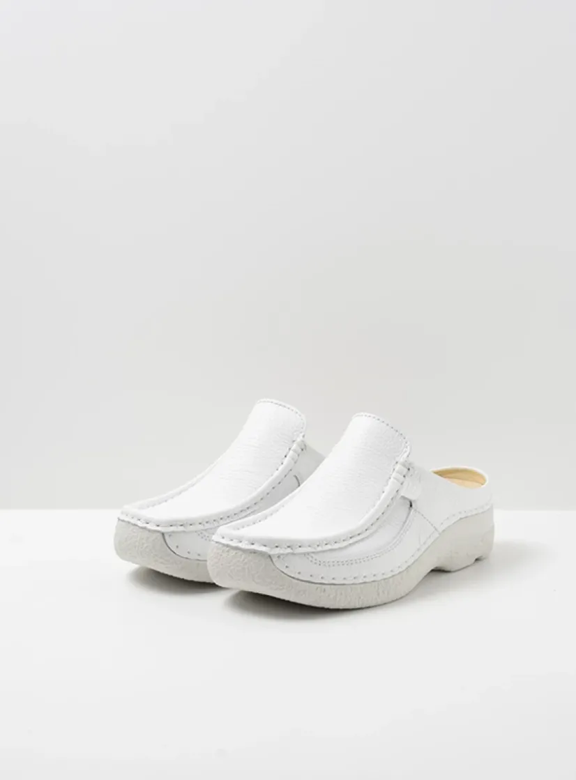 Wolky Roll Slide - wit leer<DAMES Slippers|Klompen