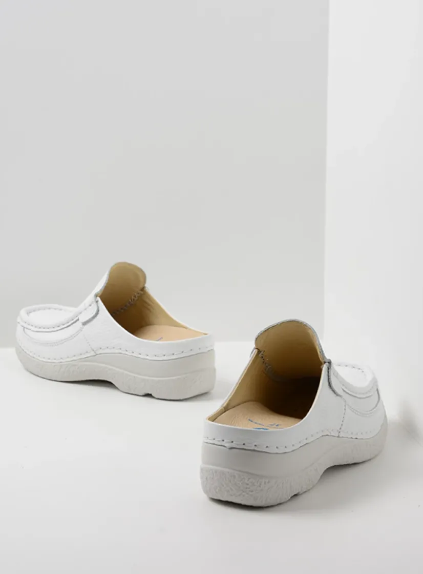 Wolky Roll Slide - wit leer<DAMES Slippers|Klompen