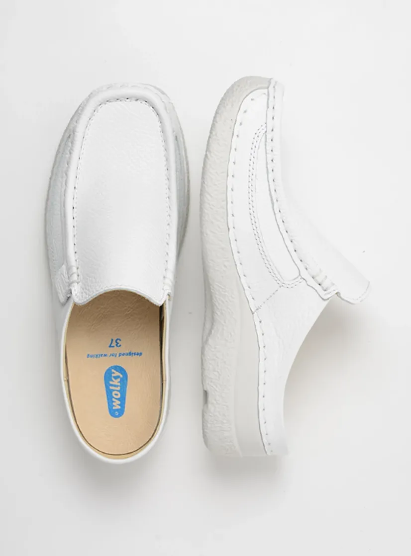 Wolky Roll Slide - wit leer<DAMES Slippers|Klompen