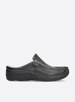 Wolky Roll Slide - zwart leer<DAMES Slippers|Klompen
